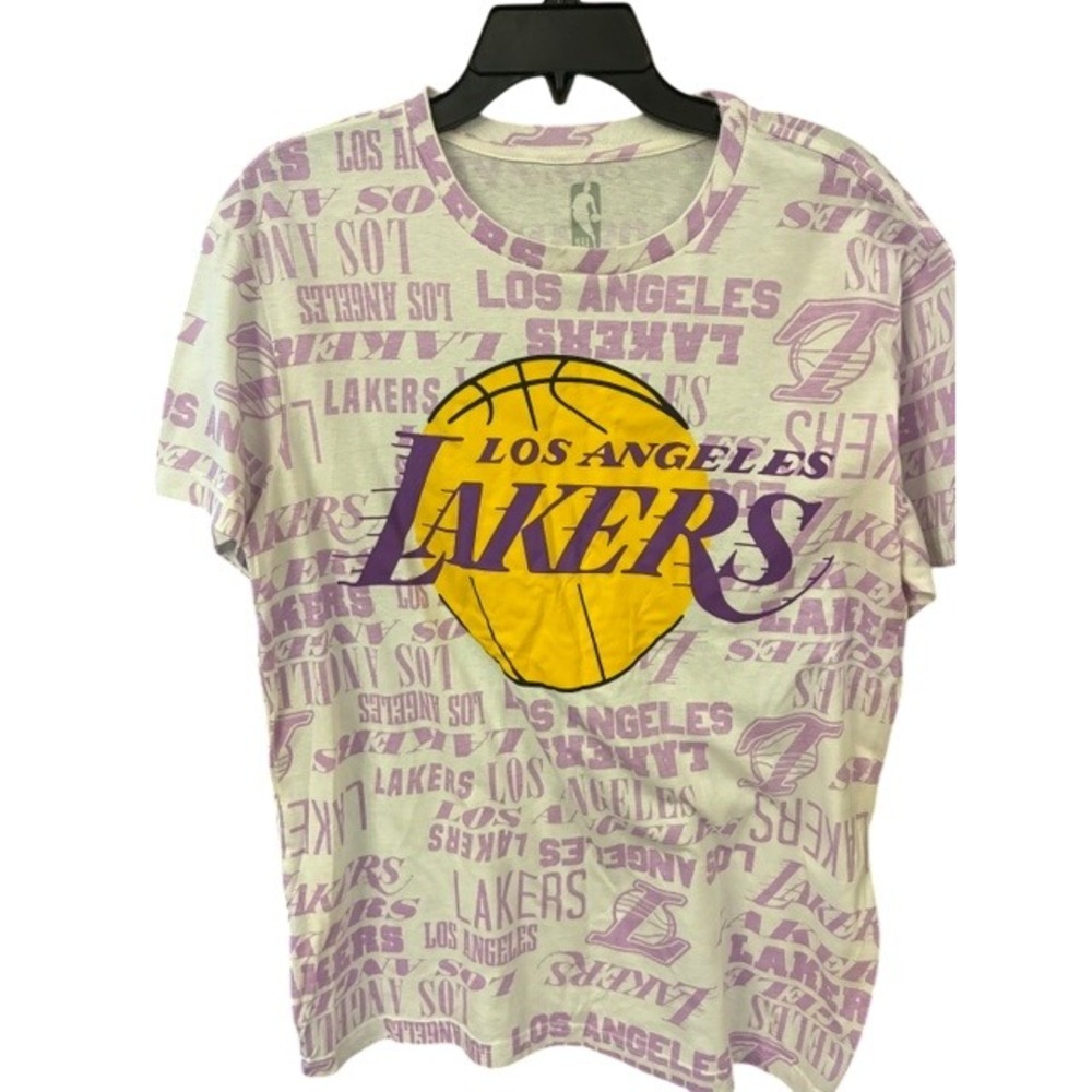 NBA Los Angeles Lakers T-Shirt Mens Medium White Purple‎ Like New All Over Print